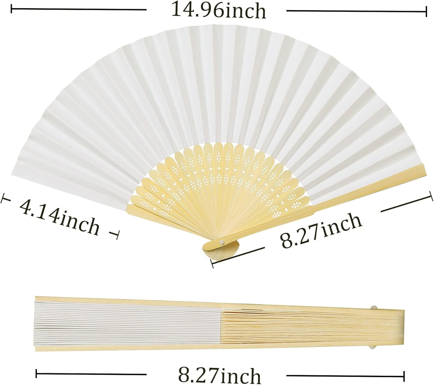 Coucoland 100 Pcs White Bamboo Folding Handheld Fan Hand fan for Wedding Home Decoration Party Favors Bridal Dancing Party