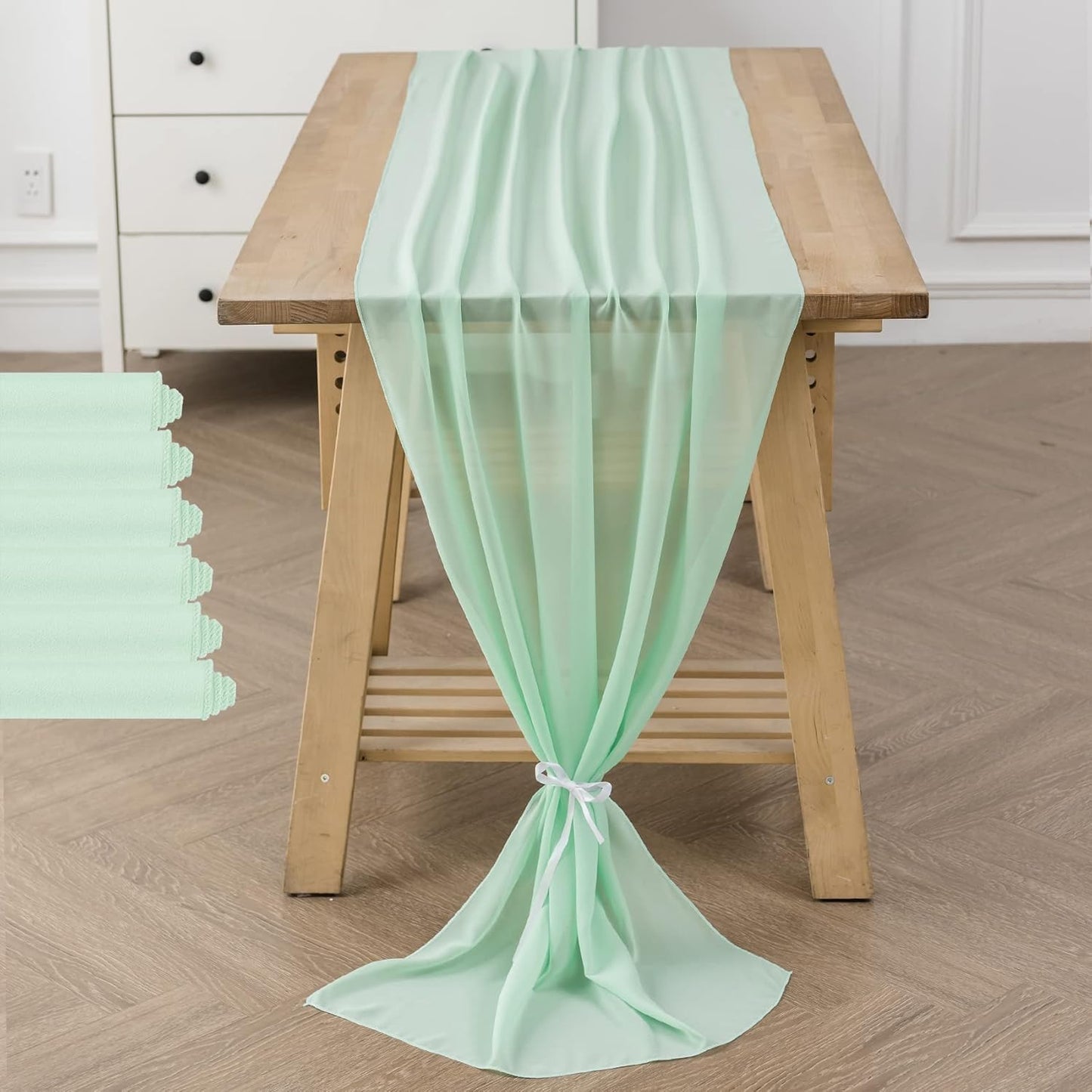 6Pack 9ft Chiffon Table Runner 14x108 Inch Sheer Romantic Table Runner for Wedding Birthday Party Bridal Shower Outdoor Decoration-Mint