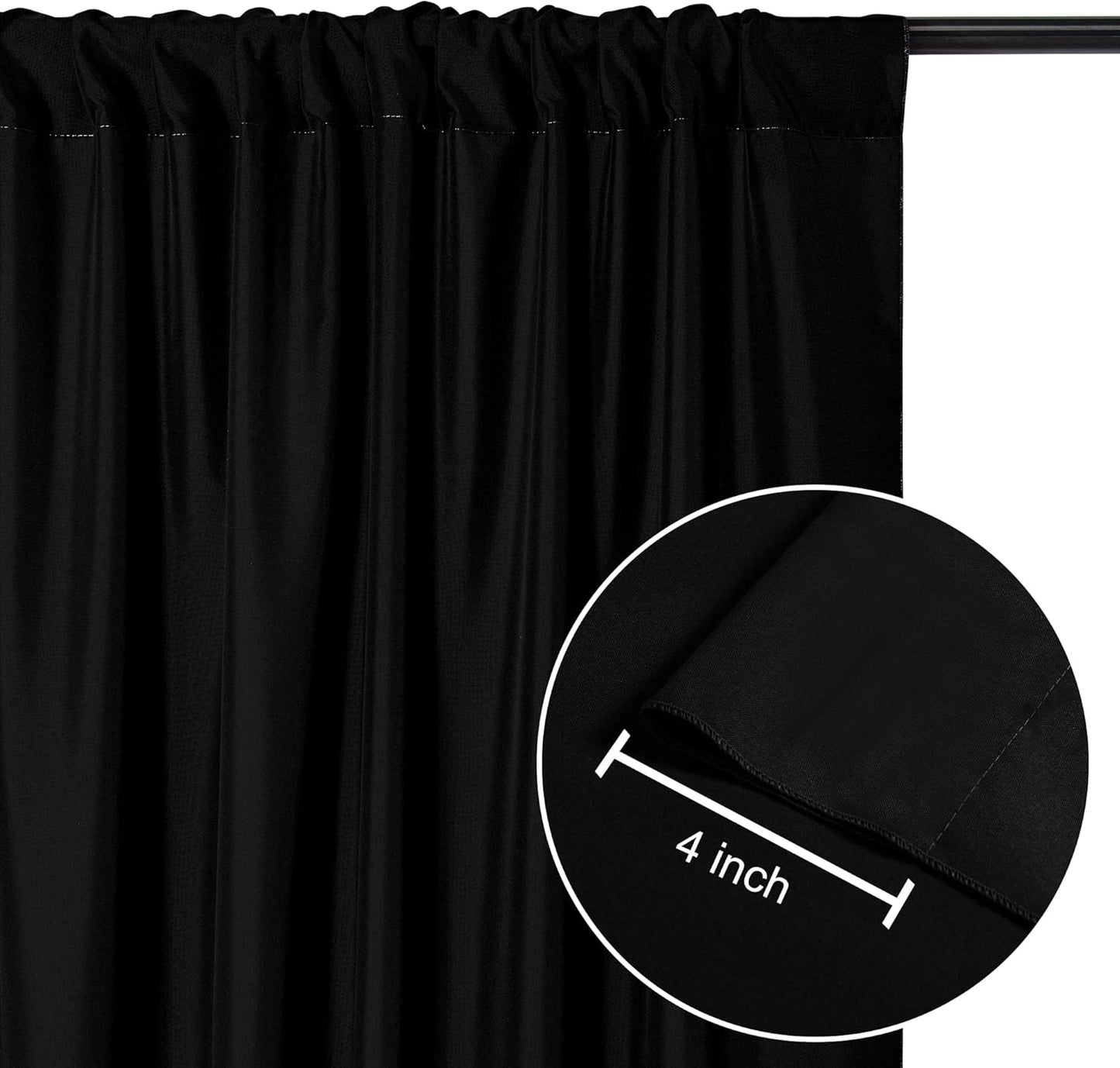 DWCN 10x10 FT Black Backdrop Curtains for Parties, Photography Backdrop Drapes with Rod Pockets for Wedding Decorations Stage Birthday Family Gatherings, 2 Panels 5ft x 10ft