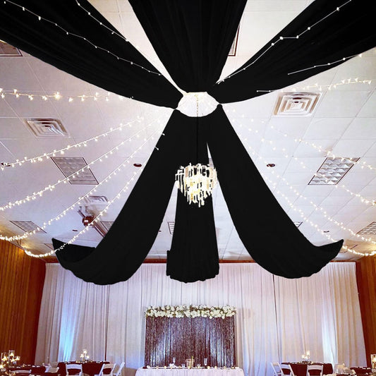 FUHSY Ceiling Drapes Black Wedding Arch Draping Sheer Backdrop Curtains for Parties 4 Panels 5x20 FT Chiffon Fabric for Drapey Tulle Curtains Tent Ceiling Fabric Draping Fabrics Decorations