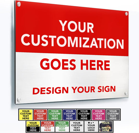 Custom Metal Signs, Personalized Aluminum, Customized Safety, Business Signs, Waterproof Outdoor, White Aluminum (Red & White, 10x7 In)