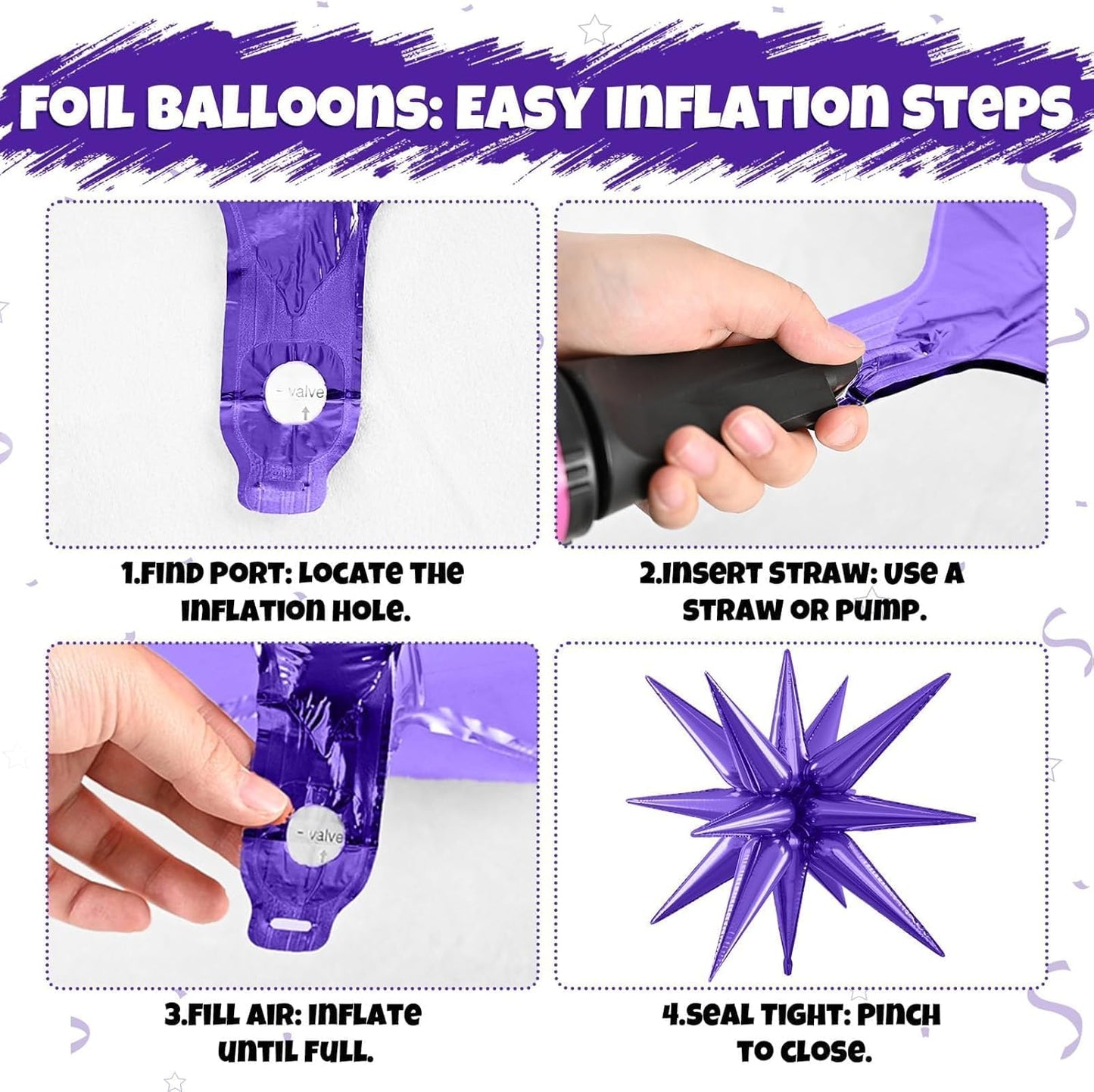 Purple Green Black Balloons, 12 Inch Fruit Green Dark Purple Black Balloons with Star Foil Balloon for Boys 2nd 3rd 4th Birthday Party Baby Shower Decorations