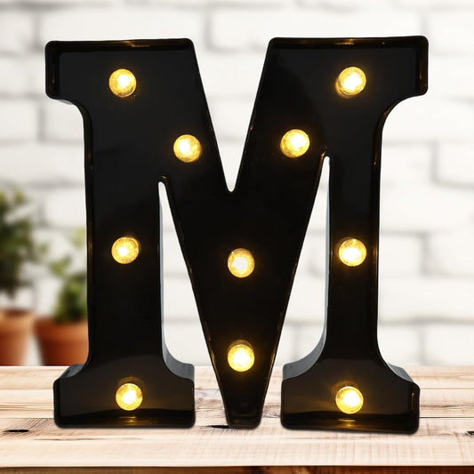 Led Marquee Letters, 8.58 Inch Black Light Up Letters, Small Led Letter Lights, Battery Powered Lighted Letterfor Table, Party, Birthday, Christmas Decor (Black, Letter M)