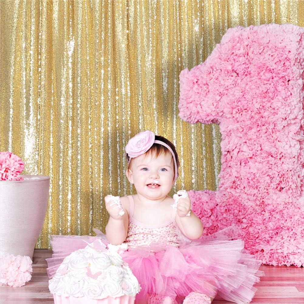 Eternal Beauty Gold Sequin Backdrop, 7x7 Ft Glitter Background Curtains for Shimmer Photography Party Wedding Birthday Back Drop Decor