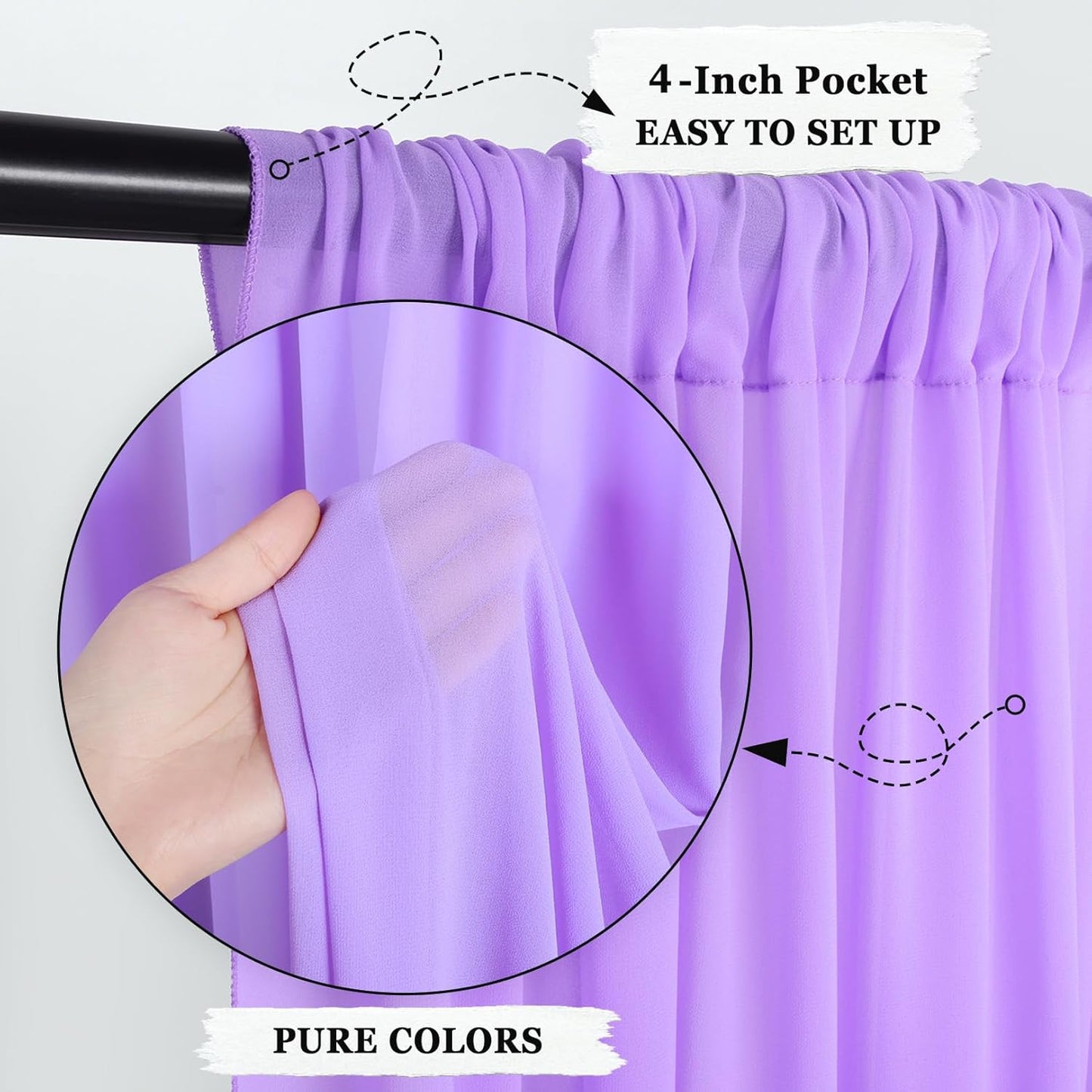 DUOBAO Lavender Chiffon Backdrop Curtain-2 Panels 29"x120" Wide 74cm by 300cm Length Sheer Wedding Backdrops Drapes Beach Curtains for Living Room Voile Window Drape Polyester Photography Background