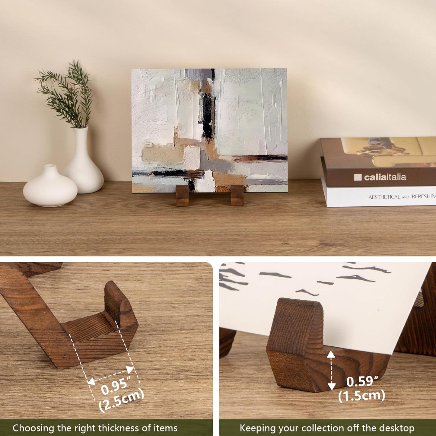 Plate Display Stand, 4 Inch Plate Holder for Displaying, Decorative Picture Frame Dish Photo Plaque Platter Wood Stand