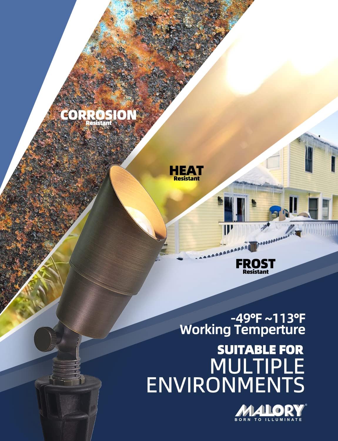 MALORY Brass Landscape Spotlight 6-Pack with Bulb(S01), Low Voltage 12V AC/DC LED Outdoor Landscape Lighting,PVC Ground Stake and Wire Connector Included, Garden Patio Trees Spot Uplight