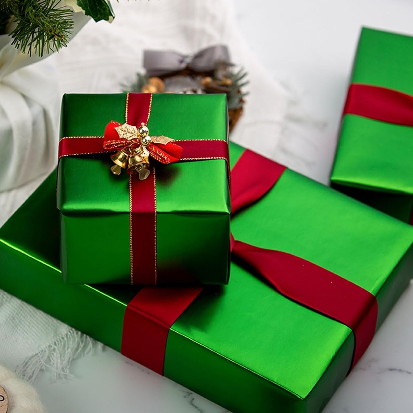 Garbendy Green Wrapping Paper - Solid Color Metallic Sparkle Paper Perfect for Father's Day, Birthday, Wedding, Baby Shower, Party - 17 Inch X 33 Feet