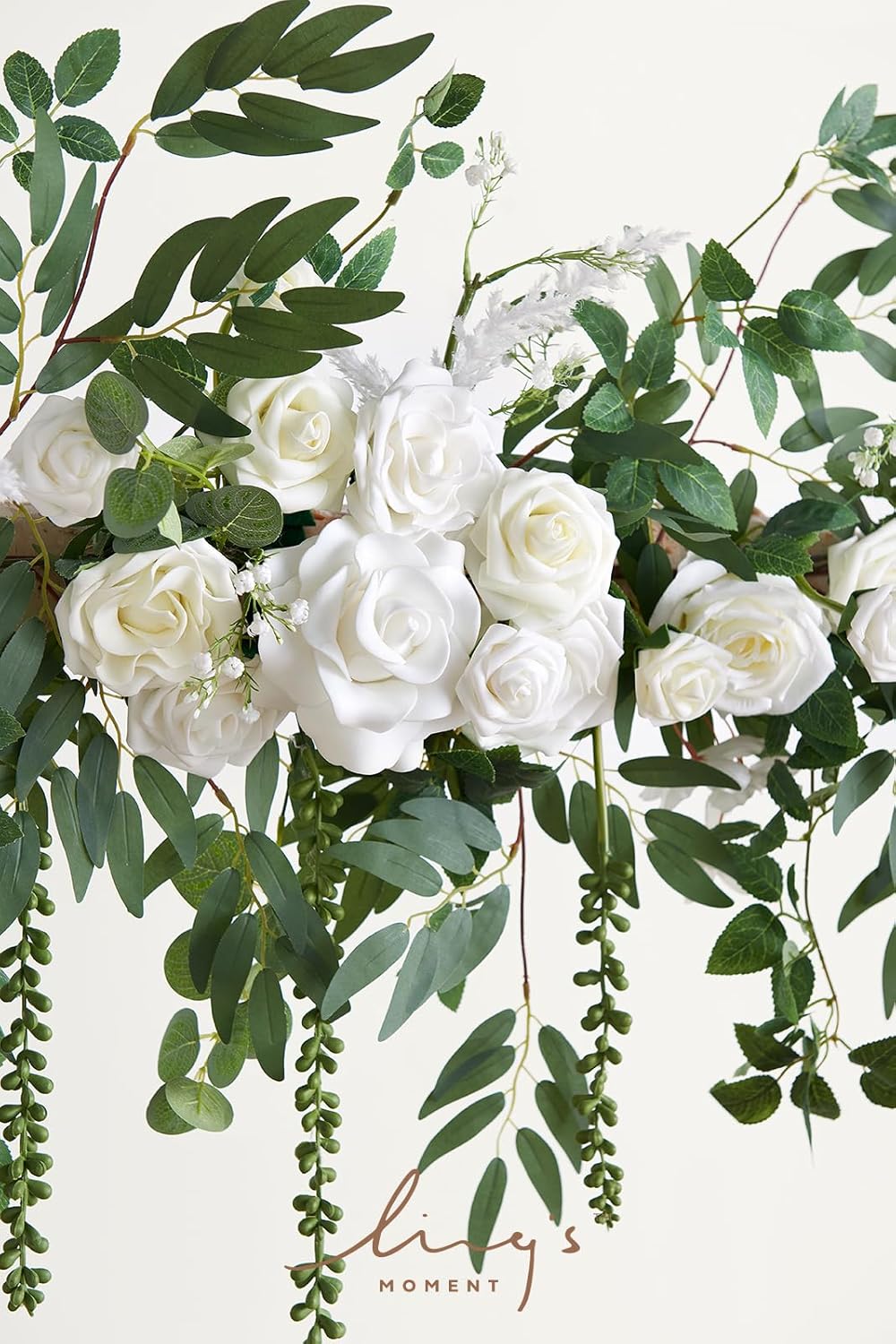 Ling's Moment Backdrop Floral Garland 6.5FT Artificial Wedding Arch Flowers Sage Green Decor, White Ceremony Reception Hanging Eucalyptus Rose Arbor Arrangement Outdoor Party Swag Home Decorations