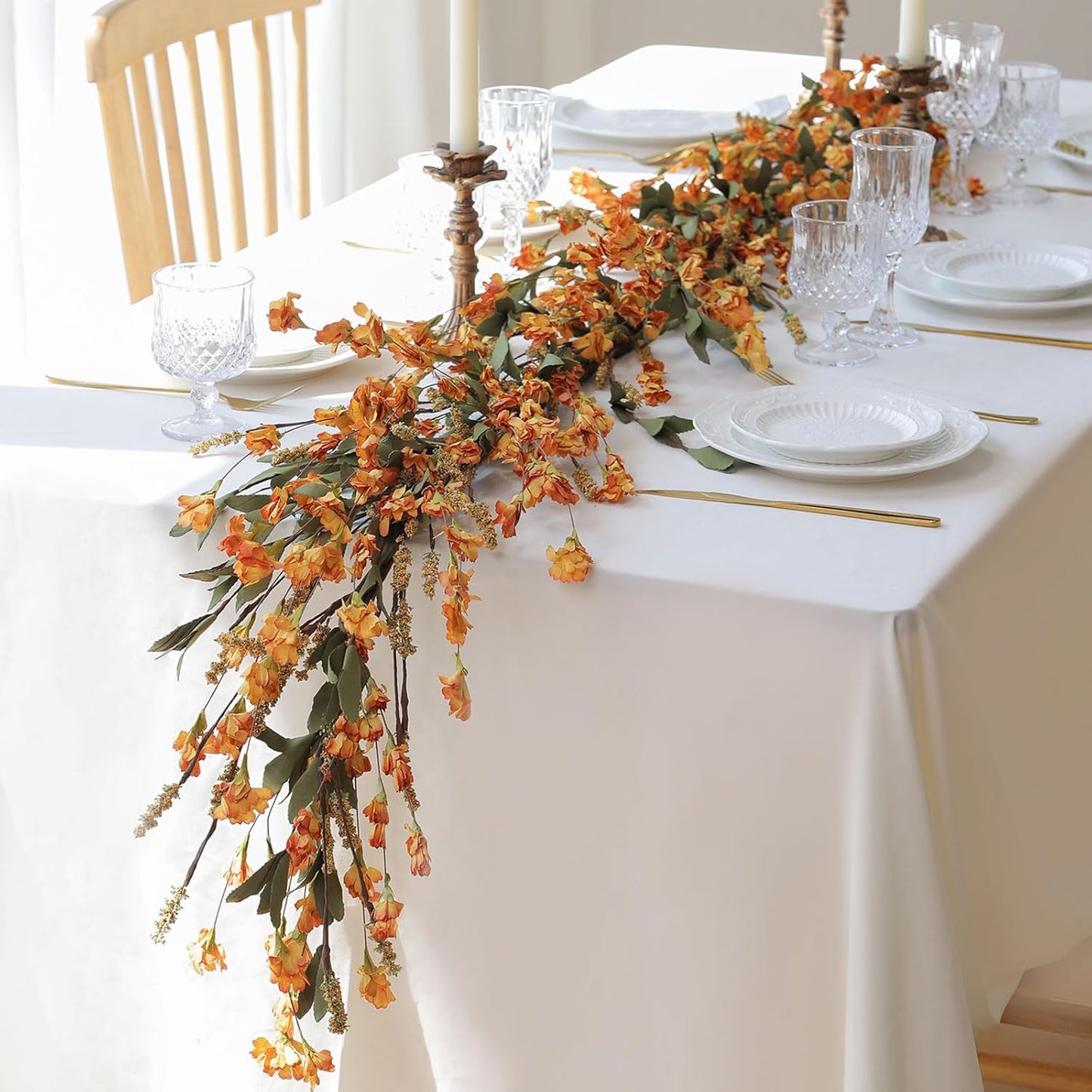 Mizii Fall Garland Artificial Flower Garlands 6 Feet Fake Wildflower Floral Garland Hanging Vines Flowers Decorations for Table Centerpieces Room Wall Fireplace Wedding Fall Decor (Burnt Orange)