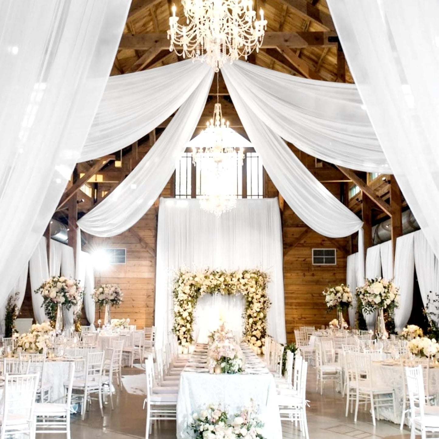 4 Panels White Wedding Ceiling Drapes 5ftx40ft Ceiling Drapes Chiffon Fabric Arch Draping Sheer Curtains Soft Drapery Draping Wedding Ceiling Decorations for Party Ceremony Stage Swag