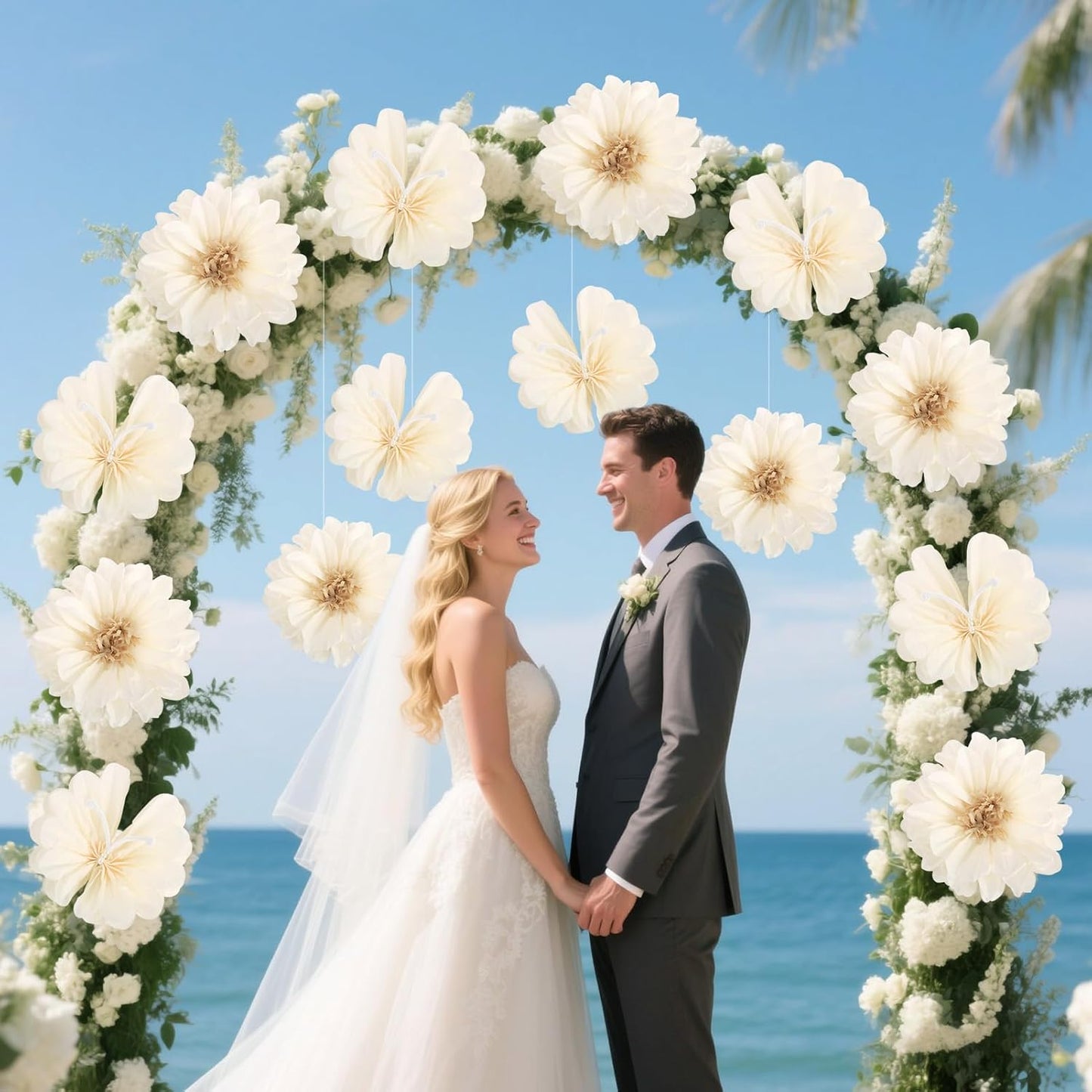 12PCS White Daisy Tissue Paper Pom Poms, Butterfly Birthday Decorations, Butterfly Wedding Wall Decor, Tissue Paper Flower Decoration for Wall Wedding Baby Shower Decor