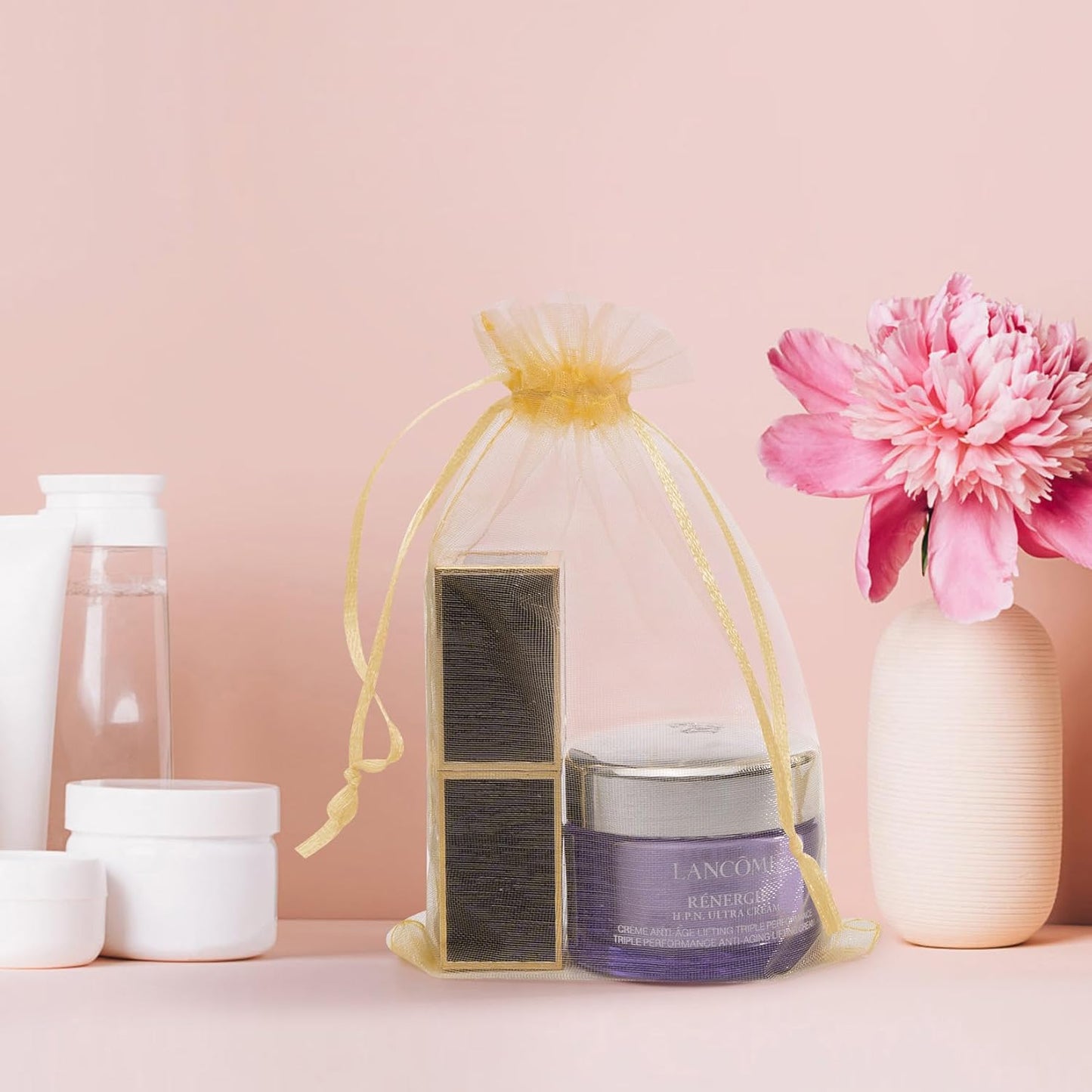 Organza Bags 6x9 Inch 50 Packs Mesh Gift Bags Mesh Bags Drawstring for Party Favor Wedding Baby Shower(Gold)