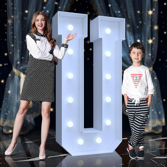 4FT Marquee Light Up Letters U – Cool White LED, Easy to Assemble Foam Board with Back Support, Large Marquee Light Up Letters for Birthday, Wedding, Party, Anniversary, Baby Shower Decor