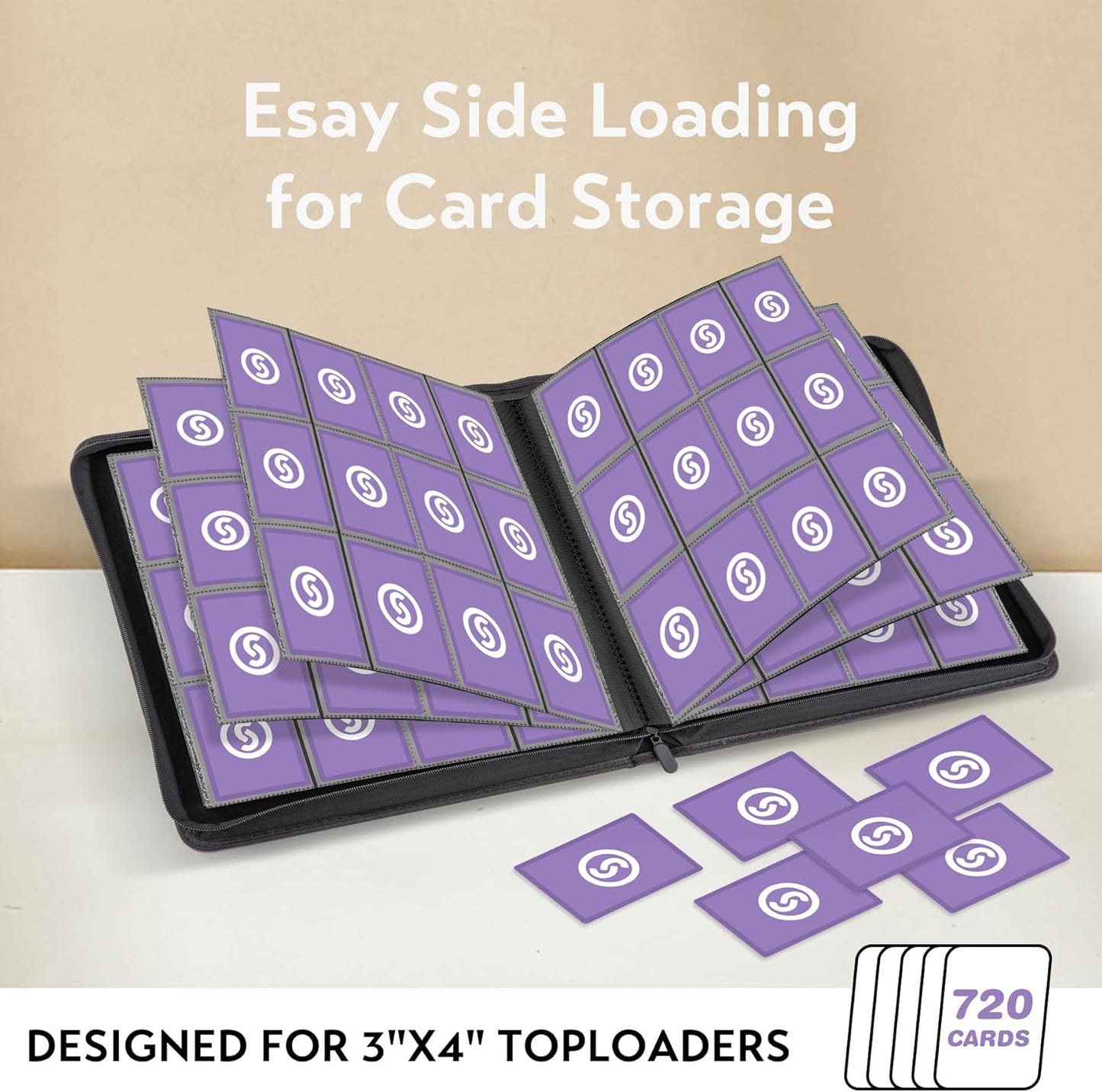 SMYV 12 Pocket Trading Card Binder, Premium PU Cover Card Binder for 720 Cards, Ringless Side Loading Card Collection Album Folders for MTG, TCG, Game Cards & Sports Cards (Grey)