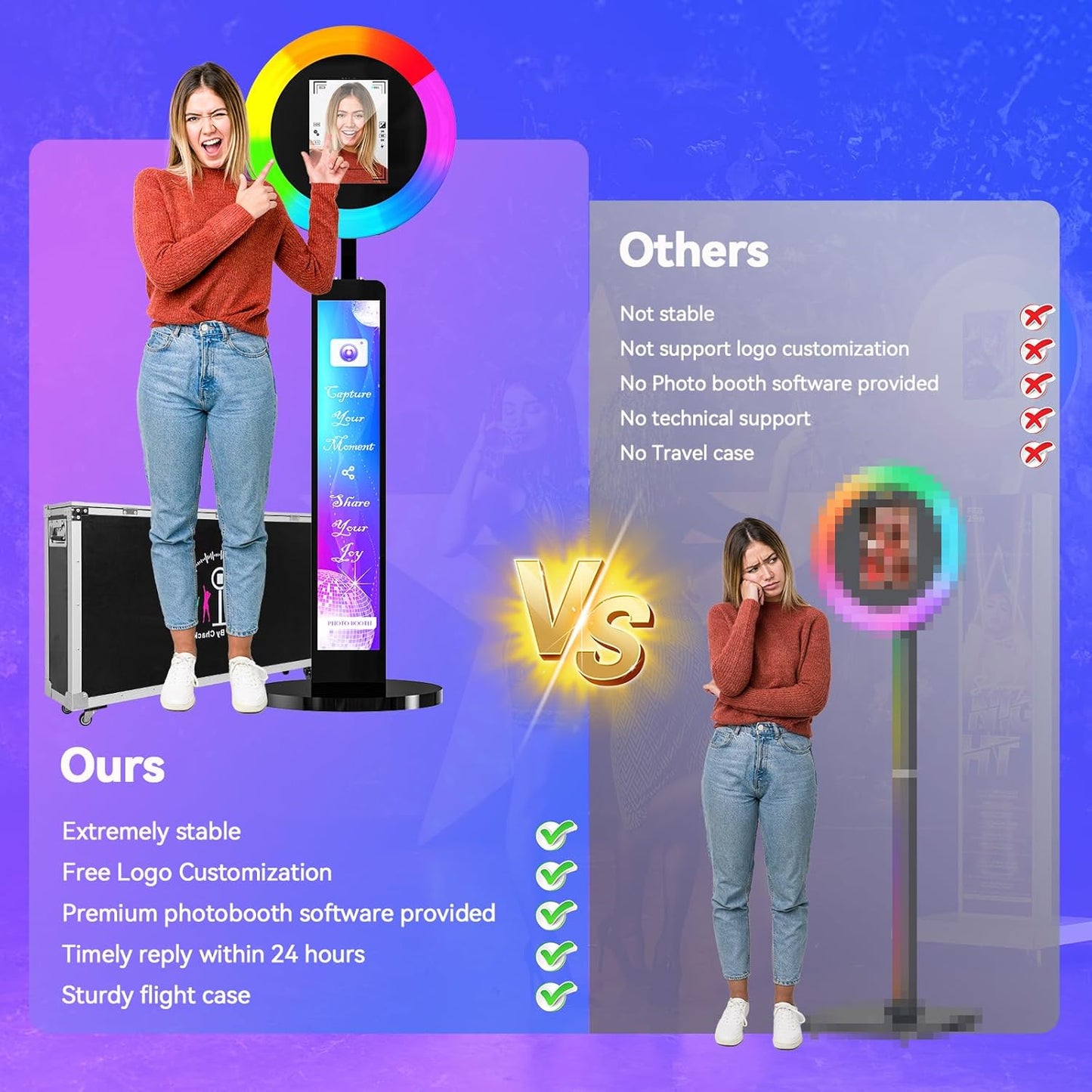 HARZHI Portable Photo Booth Compatible with Ipad 12.9in 10.9in 10.2in,for Ipad Photo Booth Shell Stand Stand Provide Chacktok PhotoBooth Software for Party and Wedding, Flight Case