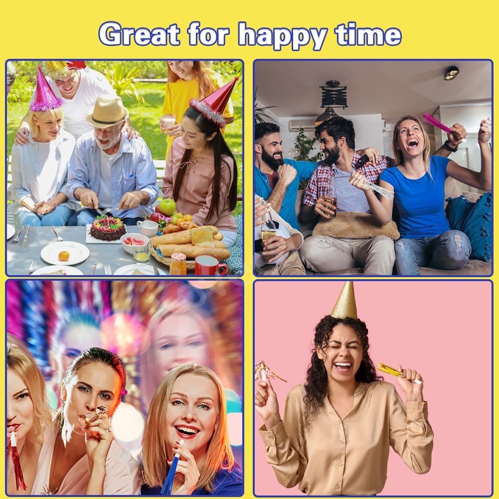 Lovecheer 24/60PCS Glitter Noise Makers Metallic Fringed Party Blowers for Adults Birthday Wedding Graduation 2025 New Years Musical Blowouts