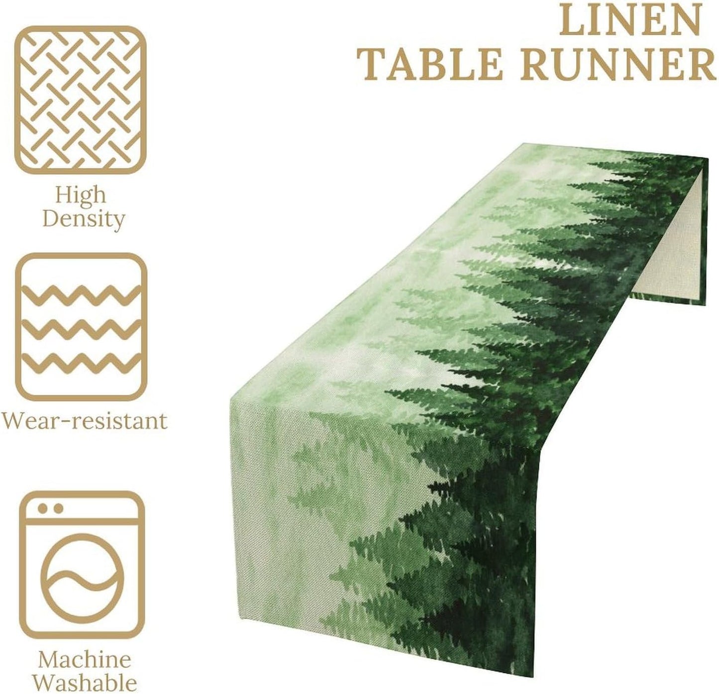 Foggy Forest Table Runner,Watercolor Wreen Misty Forest Landscape Table Runner for Kitchen Dining Table Home Party Decoration 13x60 Inch