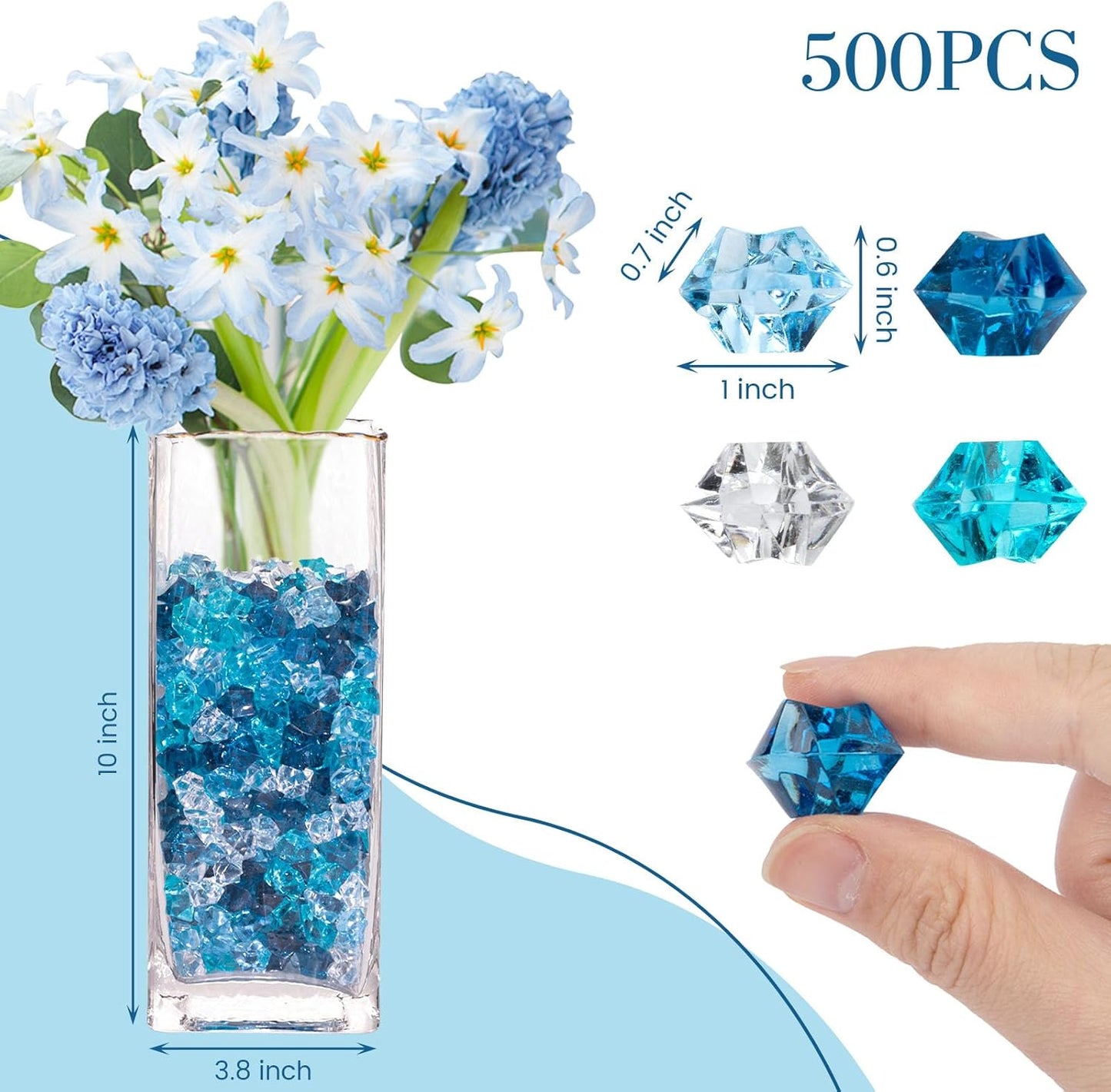 DomeStar 500PCS Fake Ice, Assorted Acrylic Glass Beads,Vase Fillers Fish Tank Decor Table Scatter Decoration