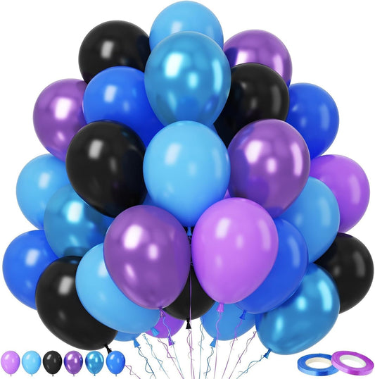 Paready Purple Blue Balloons Set, 50pcs 12 Inch Metallic Blue Purple Latex Balloons Helium For Boys Birthday Space Theme Party Decorations