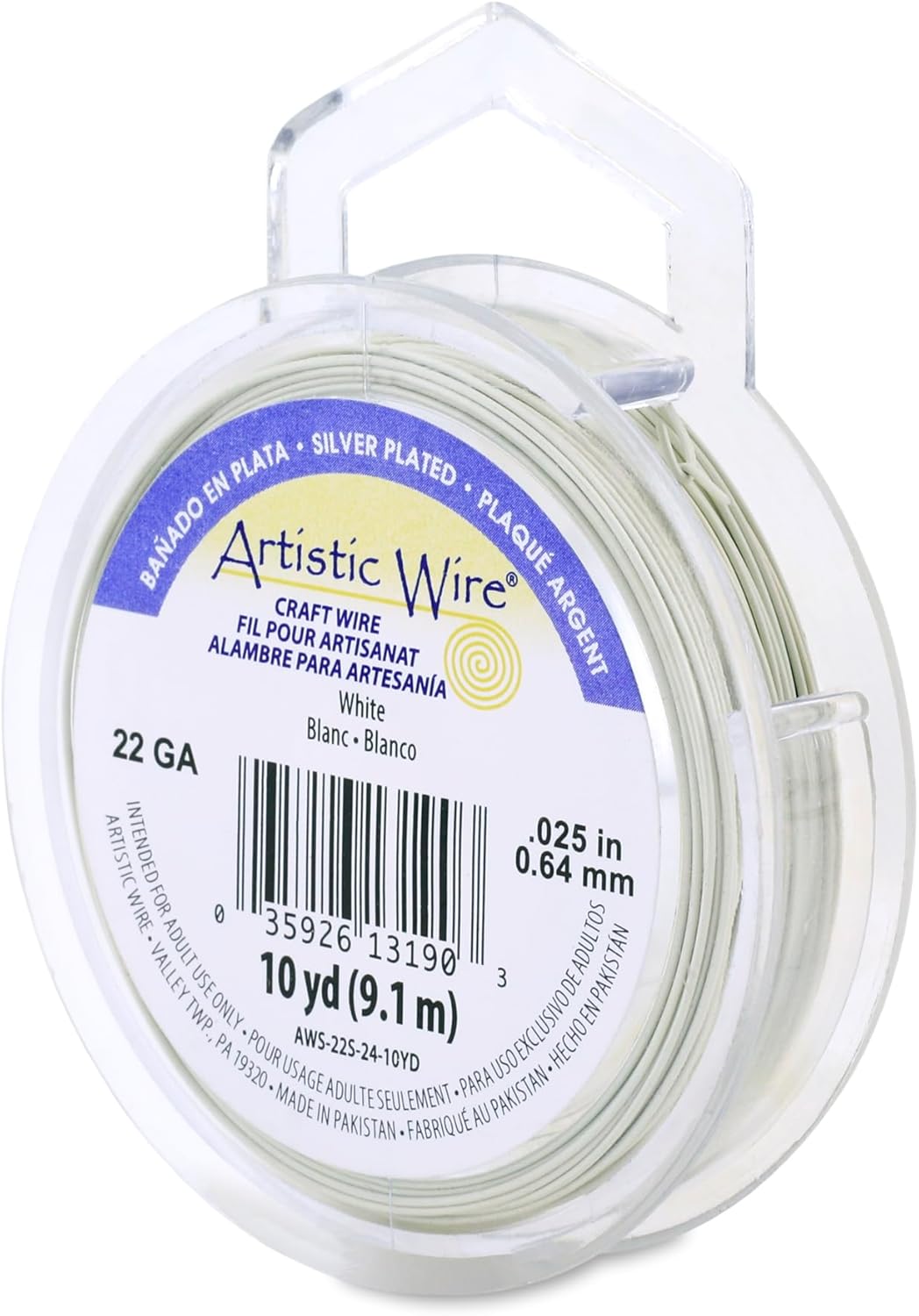 Artistic Wire, 22 Gauge Silver Plated Tarnish Resistant Colored Copper Craft Wire, White, 10 yd