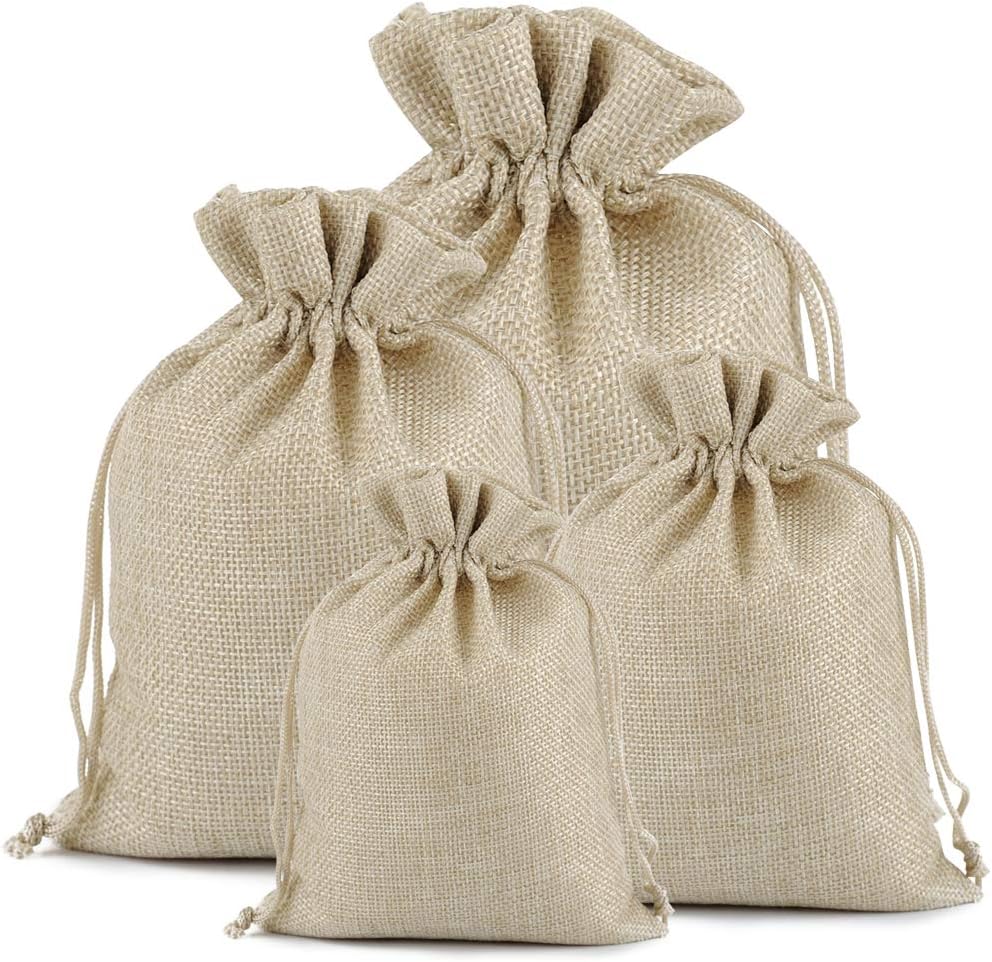 Lucky Monet 25/50/100PCS Burlap Gift Bags Wedding Hessian Jute Bags Linen Jewelry Pouches with Drawstring for Birthday, Party, Wedding Favors, Present, Art and DIY Craft (100Pcs, Cream, 4” x 6”)