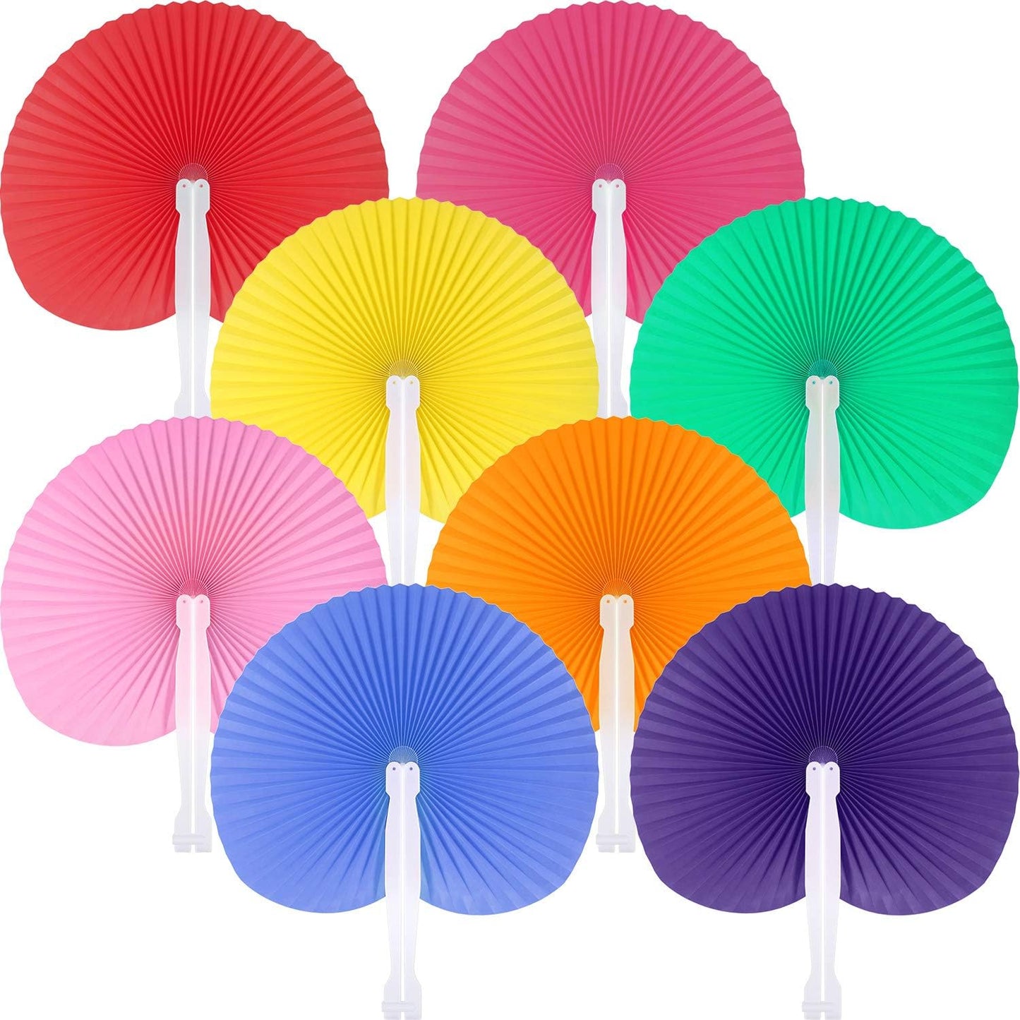 Pangda 24 Pack Folding Fans Round Paper Fans Assortment with Plastic Handle for Wedding Favor Party Bag Filler(Multicolor)