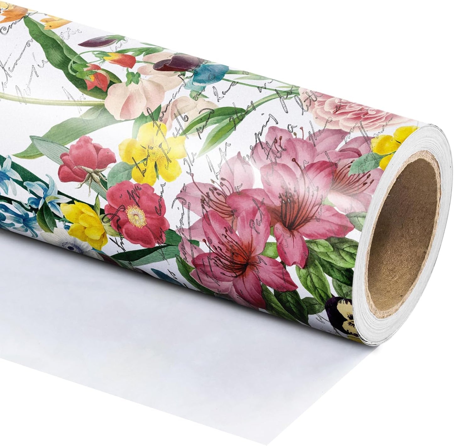 WRAPAHOLIC Floral Wrapping Paper Roll - Mini Roll - 17 Inch x 9.8 Feet - Garden Flower Wrapping Paper, Perfect for Girls Women Birthday, Wedding, Bridal Shower