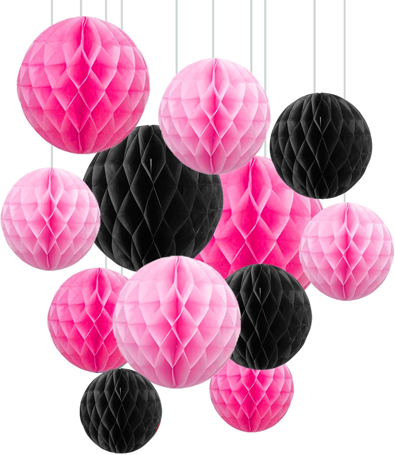 ZOOYOO 12Pcs 6" 10" Honeycomb Balls Decorations Hanging Tissue Paper Pom Poms for Mean Girls Birthday Party Halloween Wedding Decorations(Pink Black)