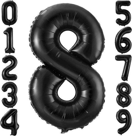 Black 8 Balloon Number,40 Inch Number 8 Balloon Large Black 8 Foil Mylar Helium Balloon for Birthday Party Decorations
