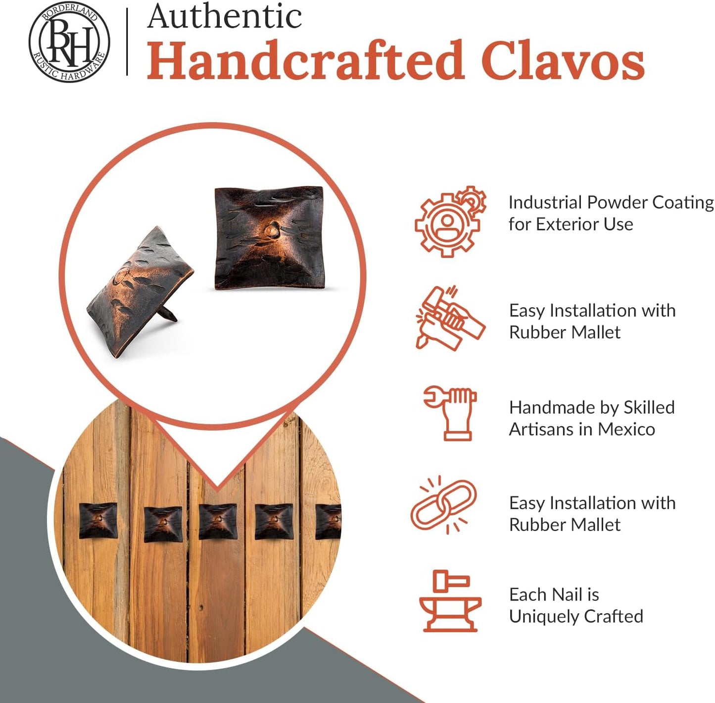 50 Pack 1.5" Square Head Iron Clavos Decorative Nails – Oil Rubbed Bronze – Handmade Rustic Square Fasteners for Farmhouse Shutters, Faux Wood, Barn Doors, Shutters, Gates – Ornamental Wood Accent