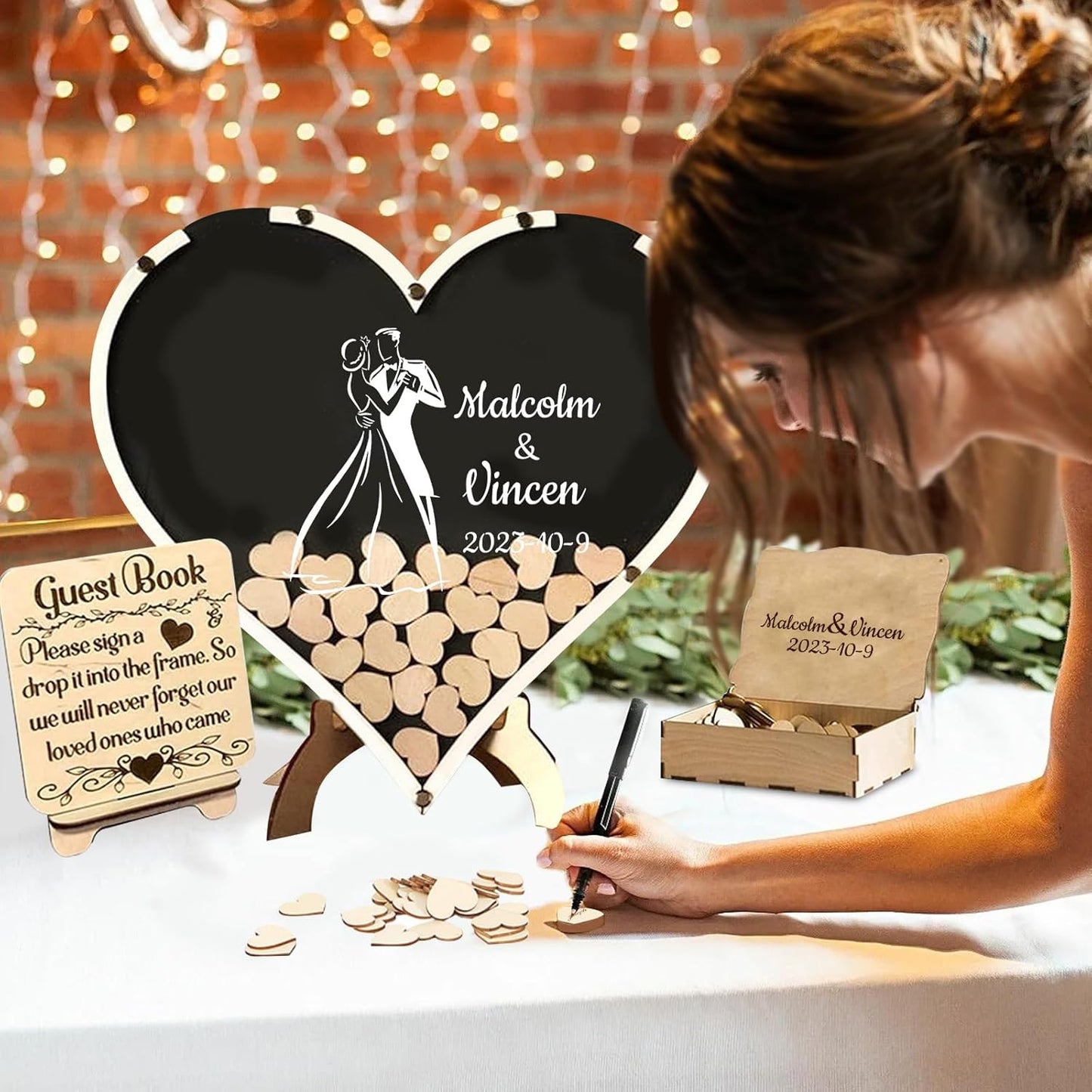 Personalized Wedding Guest Book Alternative Custom Name & Date Guestbook Sign Customized Guest Book Drop Box Decor for Wedding Anniversary Party Birthday(Style 4)