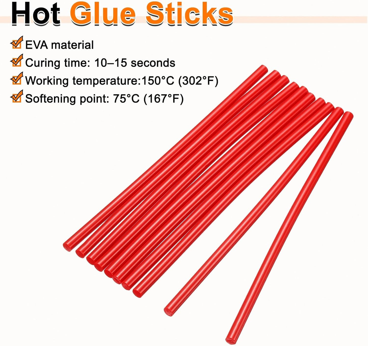 HARFINGTON 10pcs Hot Glue Sticks 0.28" Dia x 11.81" Long EVA Mini Hot Melt Adhesive Glue Stick for Hot Melt Gun Wood Plastic Glass Flowers Fabrics Foam, Red