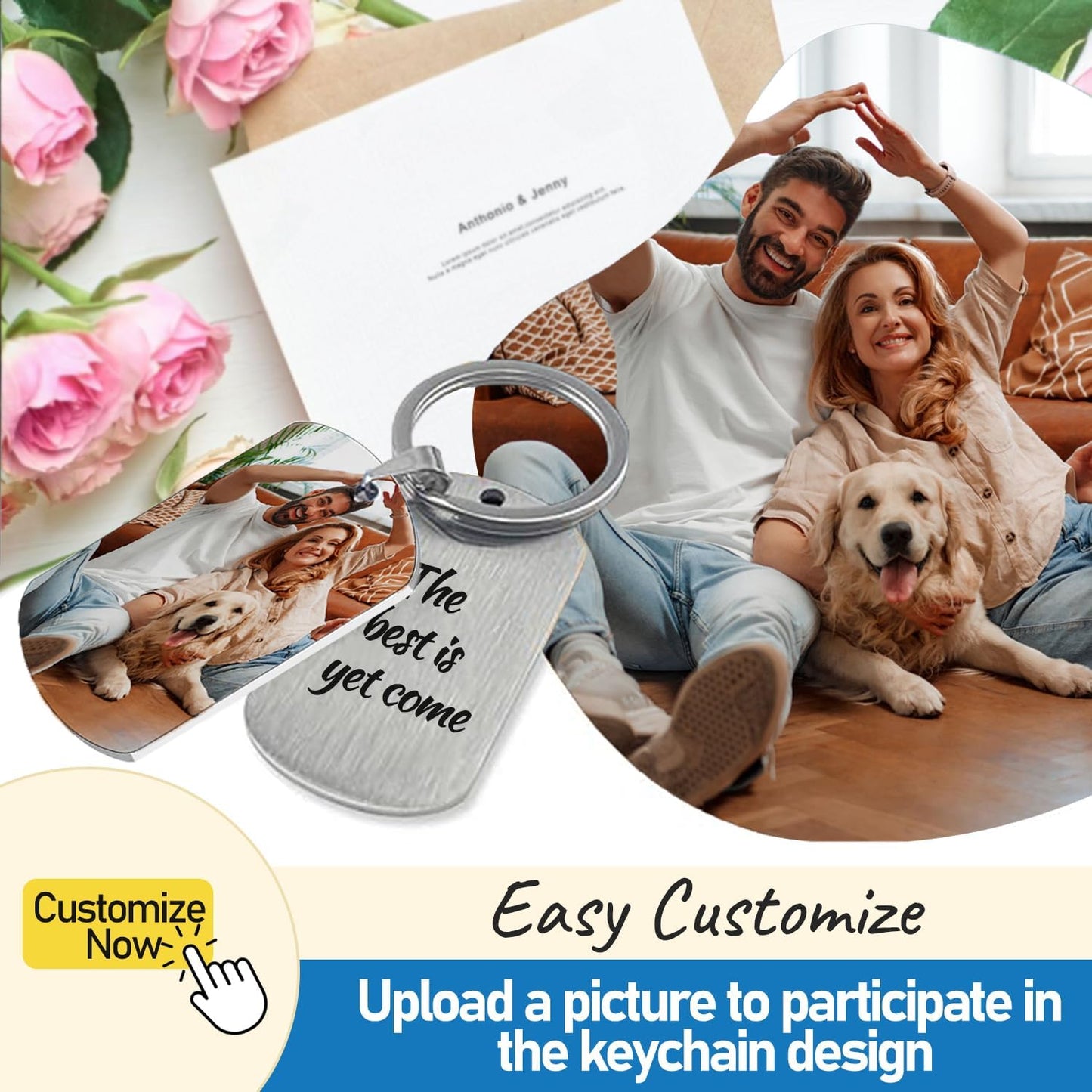 Custom Keychain with Picture, Personalized Keychain with Engraved Photo/Text, Gifts for Family and Friends