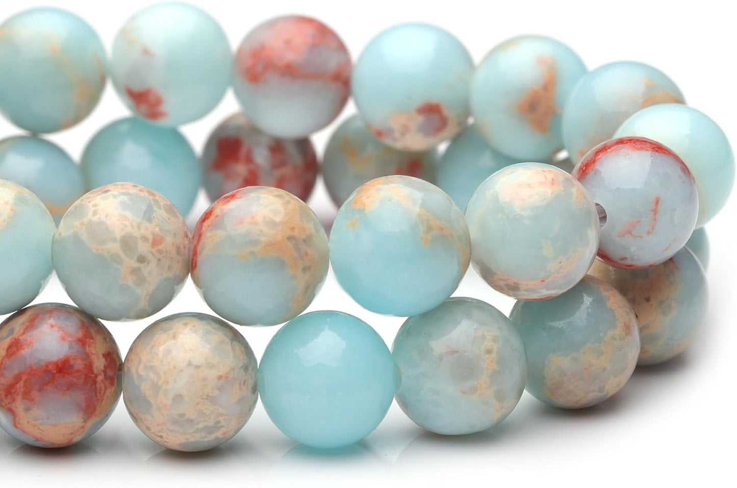 10mm Natural Stone Beads for Jewelry Making,Sky Blue Jasper Polished Smooth Round Gemstone Beads for Bracelet Necklace 15 Inch