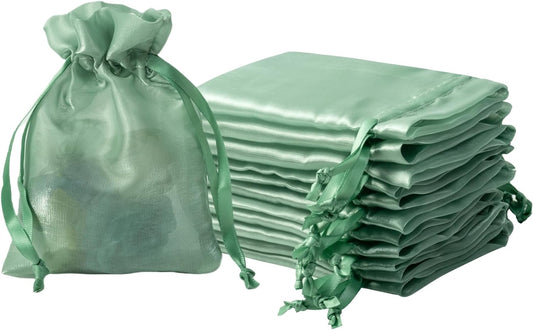 QIANF 20 Pcs Sage Green Small Organza Bags 3X4 inch for Wedding Favors with Drawstring, Mini Mesh Gift Bags Jewelry Pouch for Candy Bridal Shower Party Favor Baby Shower Christmas