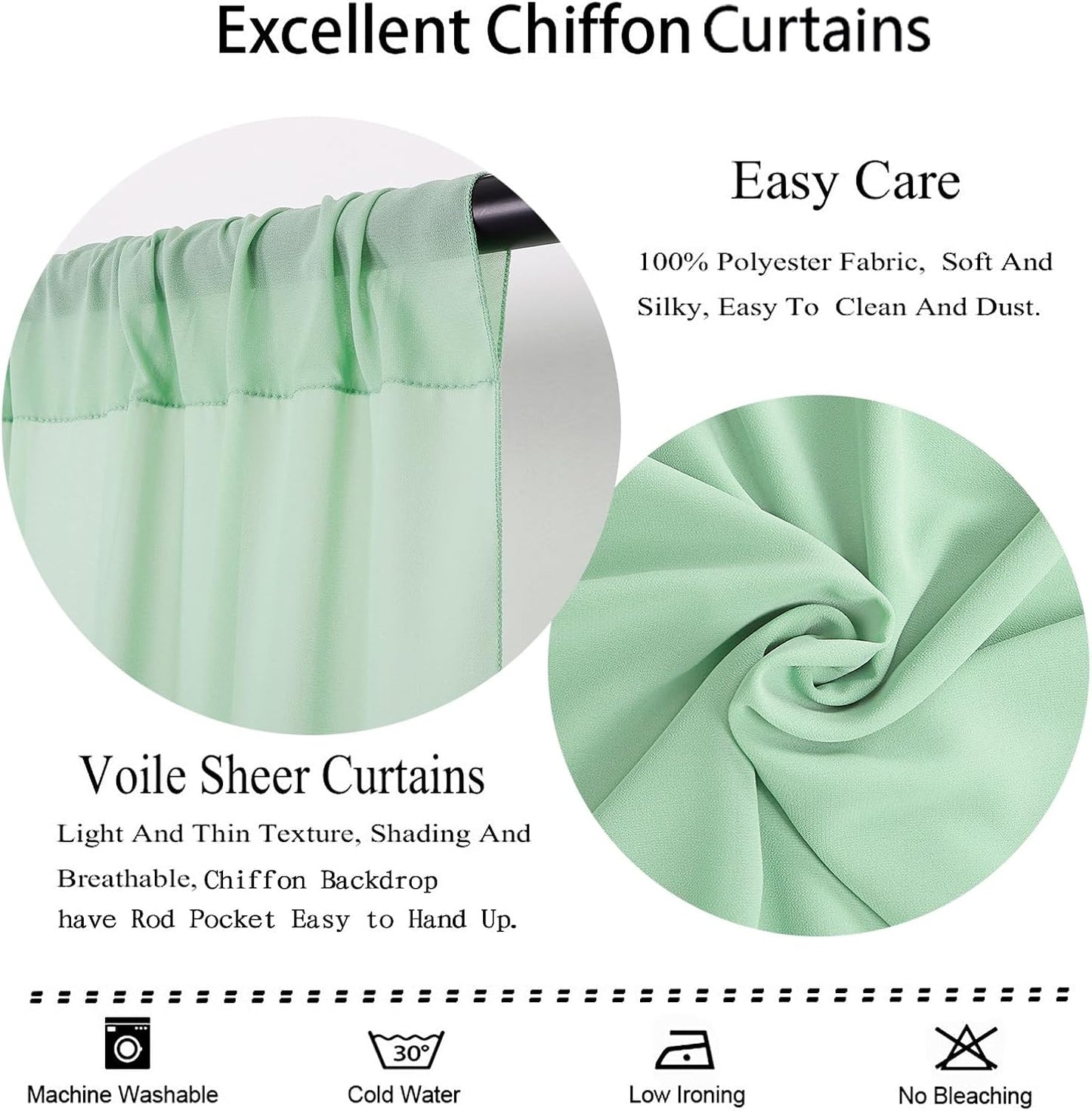 DUOBAO Sage Green Chiffon Backdrop Curtains 96 inches Long 2 Panels Set for Parties Bedroom Living Room, Soft Fabric Drapes Semi Sheer Curtain Dark Green Photo Background