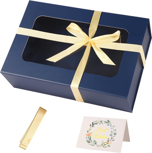 TIACABO Blue Large Gift Box with Window, 13.5"x9"x4.3" Bridesmaid Boxe for Gifts Giving,Birthday Gift Boxes with Magnetic,Closure Lid Gifts Box for Presents,Cute Boxe,Luxury for Gift Packaging