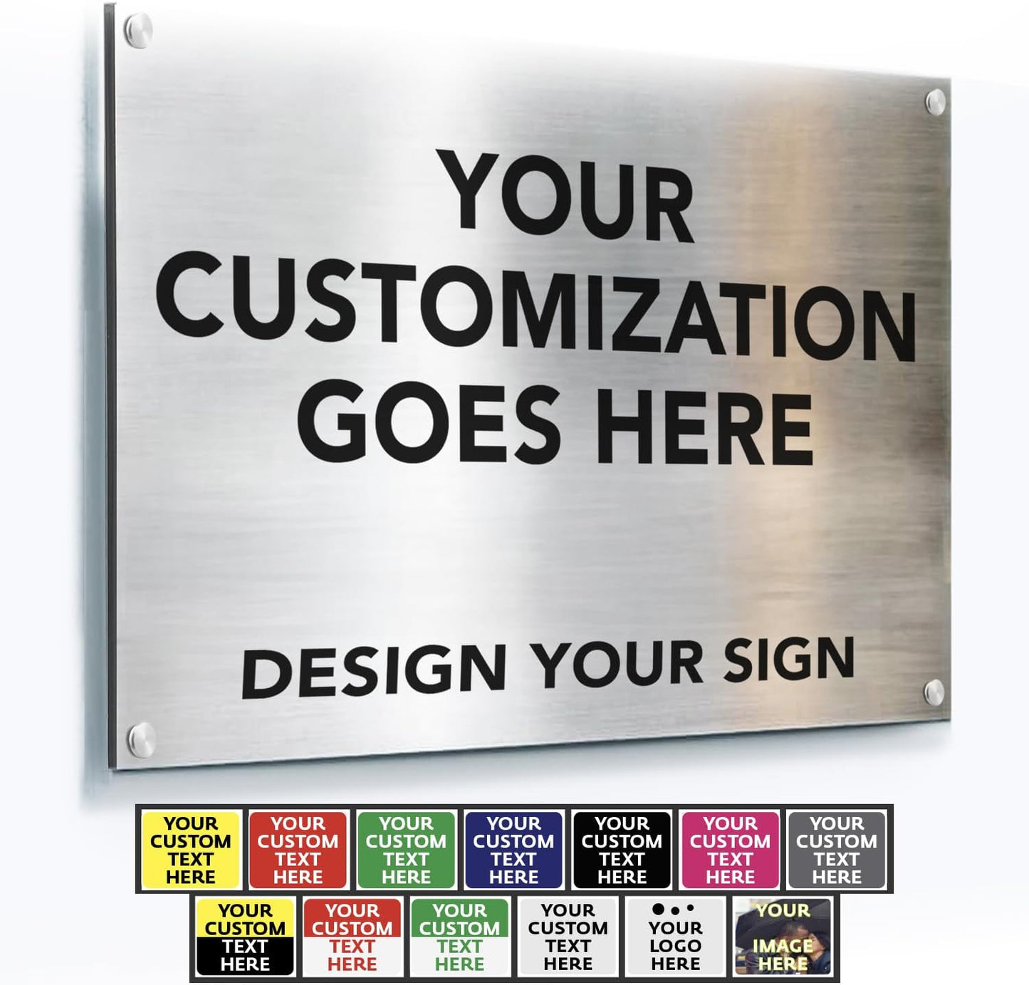 Custom Outdoor Aluminum Signs, Personalized Business Signs, Waterproof Silver Brushed Metal 10x7 In