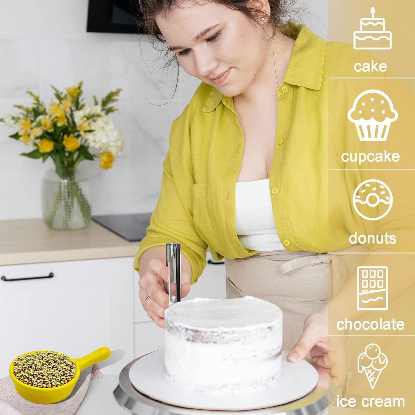 Sprinkles for Cake Decorating, 11Oz Gold Pearl Sprinkles 6 Sizes Mix for Cake Cupcake Ice Cream Donuts Cookie Baking Toppings