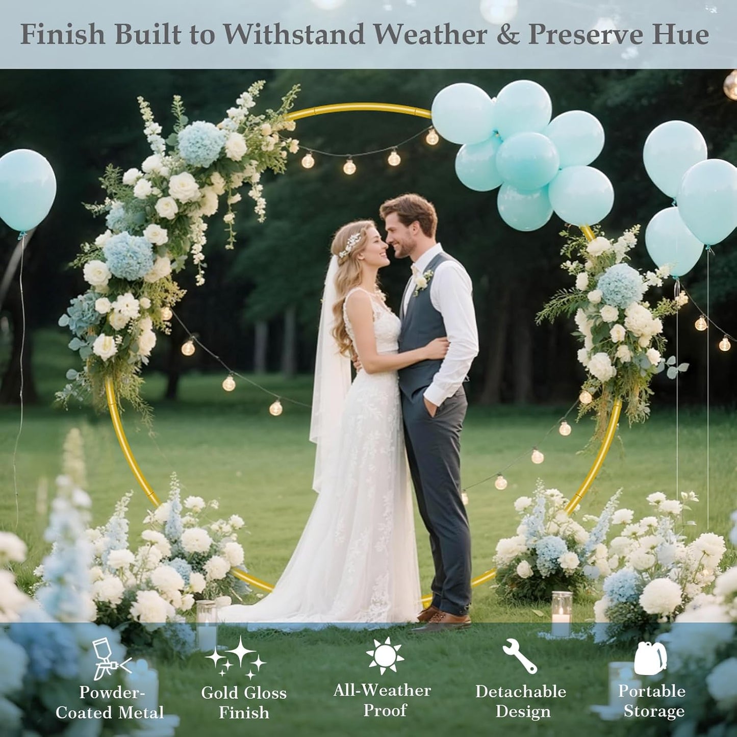 7.2FT Round Metal Arch Backdrop Stand, Circle Balloon Arch Stand Kit with Base, Metal Gold Wedding Arches Frame Heavy Duty for Birthday Gender Reveal Baby Shower Anniversary Party Decoration