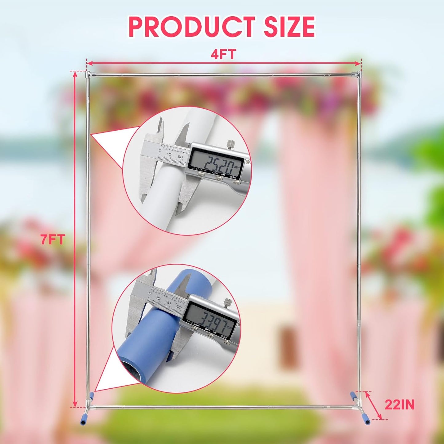 Wedding Arch,7 x 4 FT Metal Arch Backdrop Stand with Support Feet Base,Square Arched Frame for Birthday Party Ceremony Event Balloon Arches Decoration