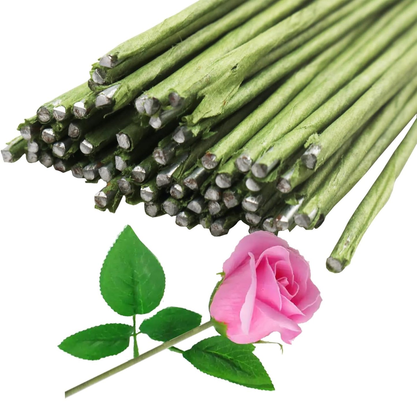 16-inch 18 Gauge Green Paper Covered Floral Wire Stems for DIY Crafts, Artificial Flower Arrangements Home Decor Artificial Paper Stems (Pack of 50)