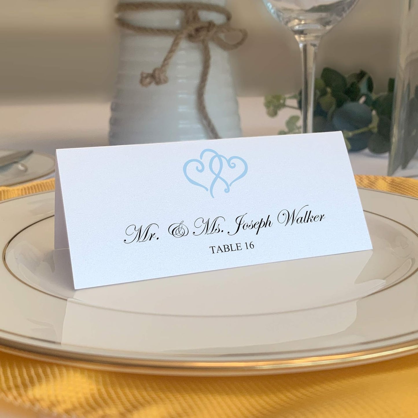 Linked Hearts Place Cards, Light Blue (Choose Color), Set of 25, Pre-cut and Scored - Wedding, Party, Dinner, and Special Events - Made in the USA