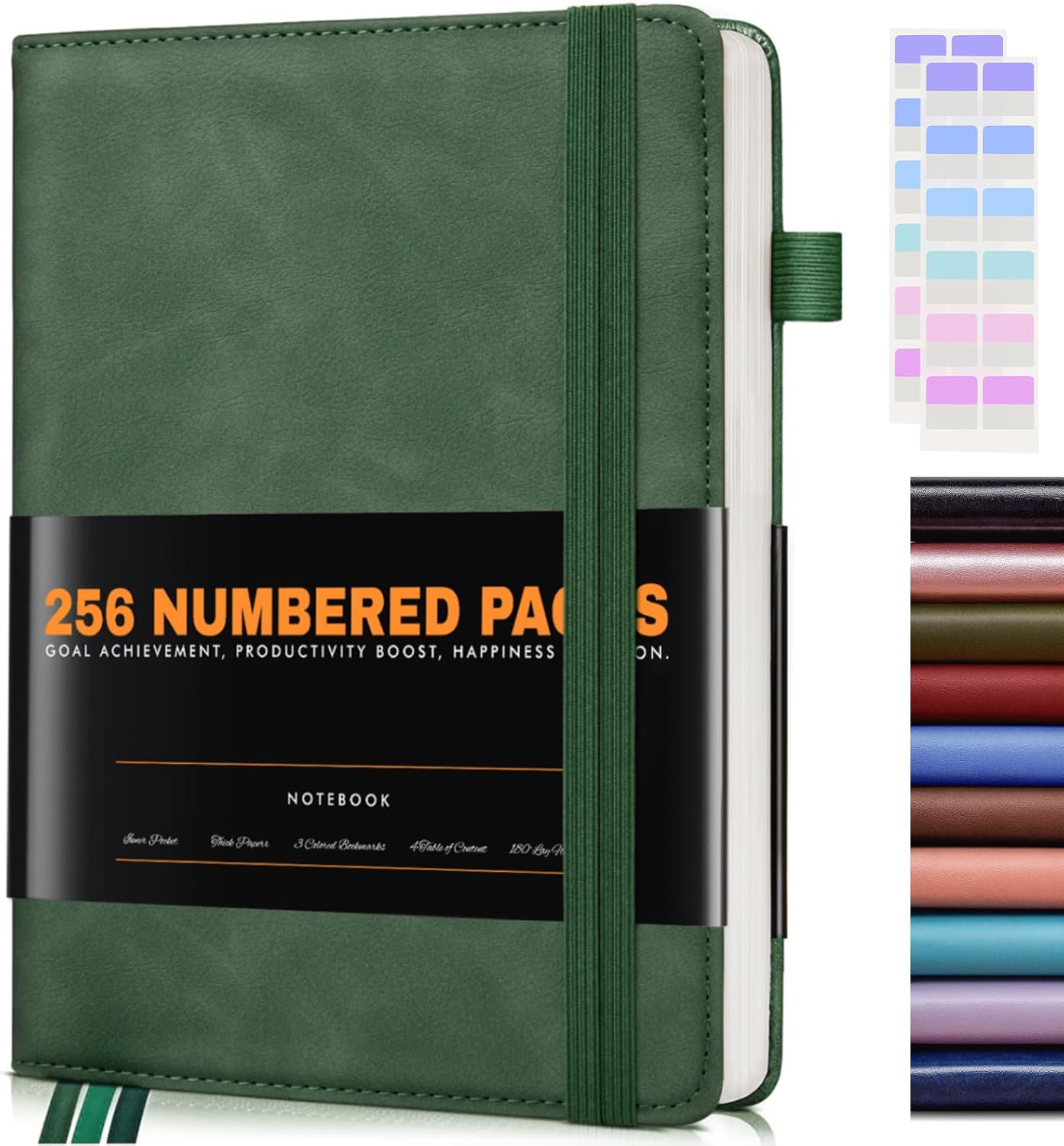 Lined Journal Notebook for Women Men, 256 Numbered Pages Hardcover Leather Journals for Writing, A5 Journaling Notebooks, College Ruled Journal for Business Work School 5.75" x 8.38" Green