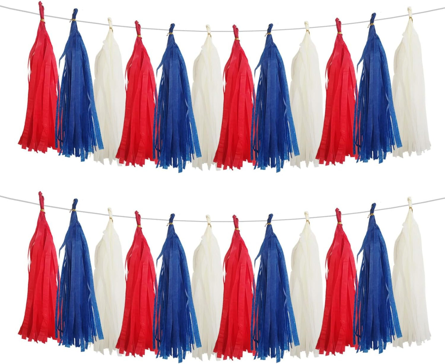 GAKA Red Blue and White Tissue Paper Tassel,Paper Tassel Garland Banner for Patriotic Party Decor Supplies,15 PC