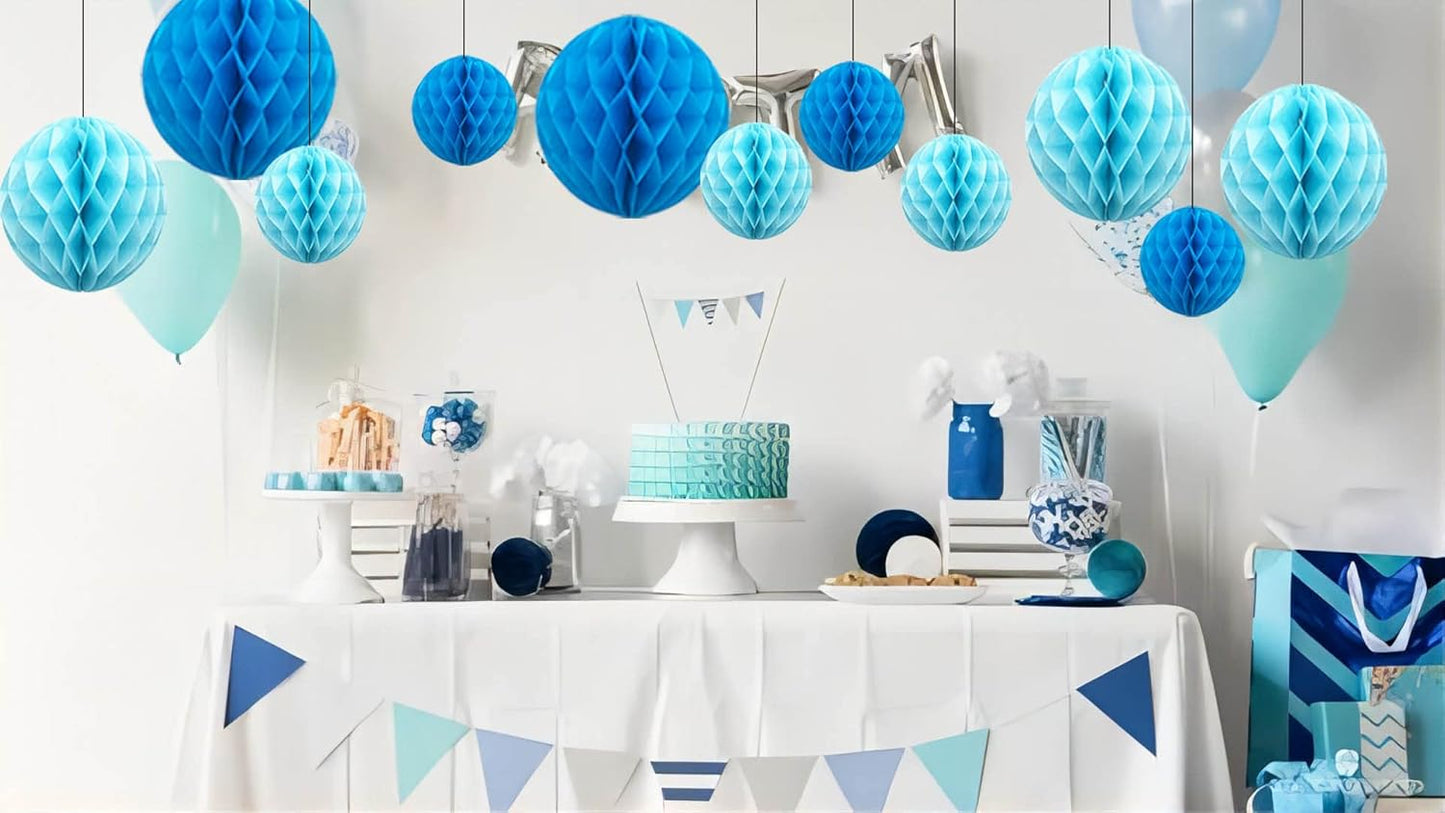 ZOOYOO 12Pcs 6" 10" Honeycomb Balls Decorations Hanging Tissue Paper Pom poms for Birthday Baby Shower Wedding Engagement Holidays Home Decor(Blue)