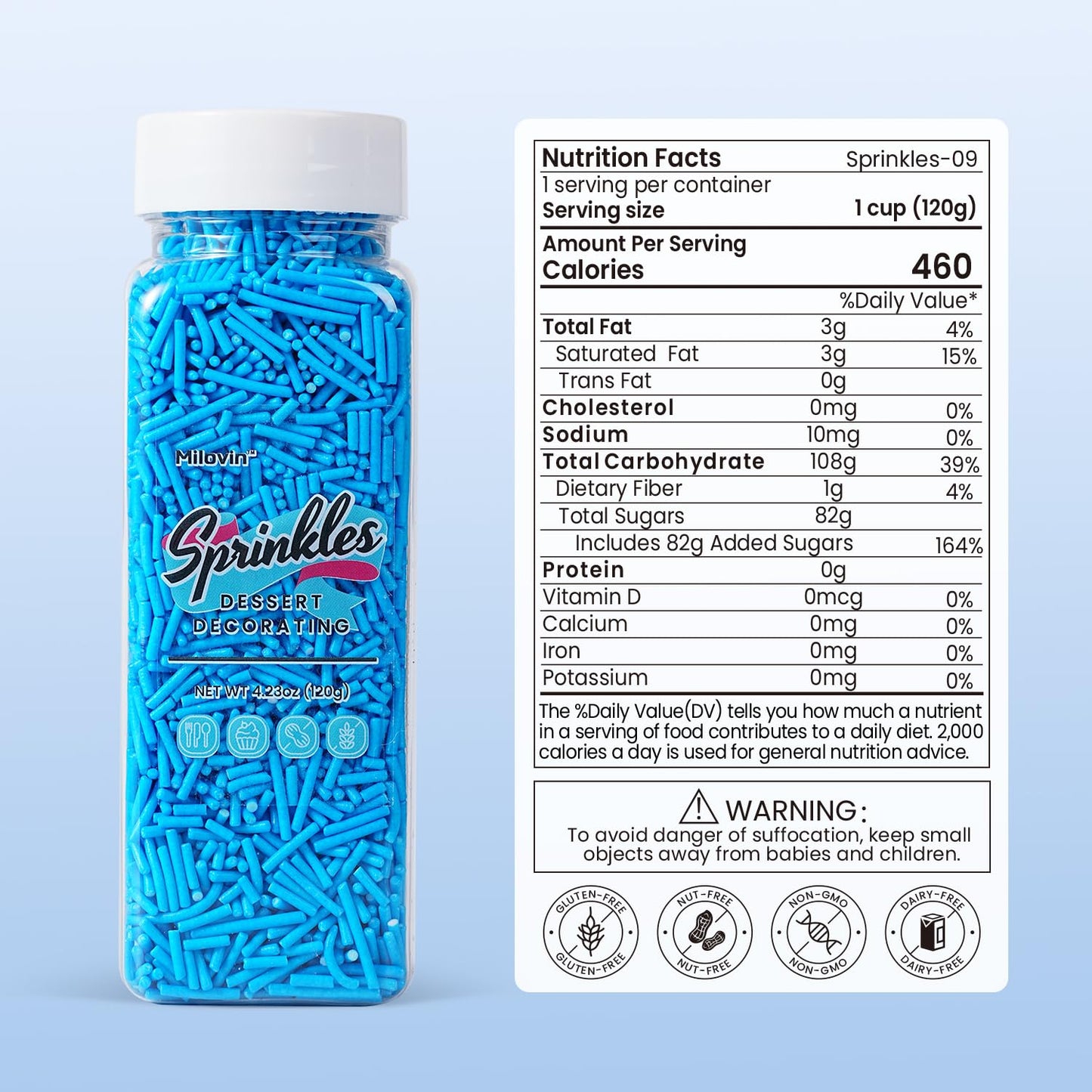 Edible Blue Jimmies Sprinkles, 4.23oz Blue Sprinkles, Jimmies Sprinkle for Baking, Baby Showers, Weddings, Winter Theme Parties, Fourth of July, Memorial Day(120g)