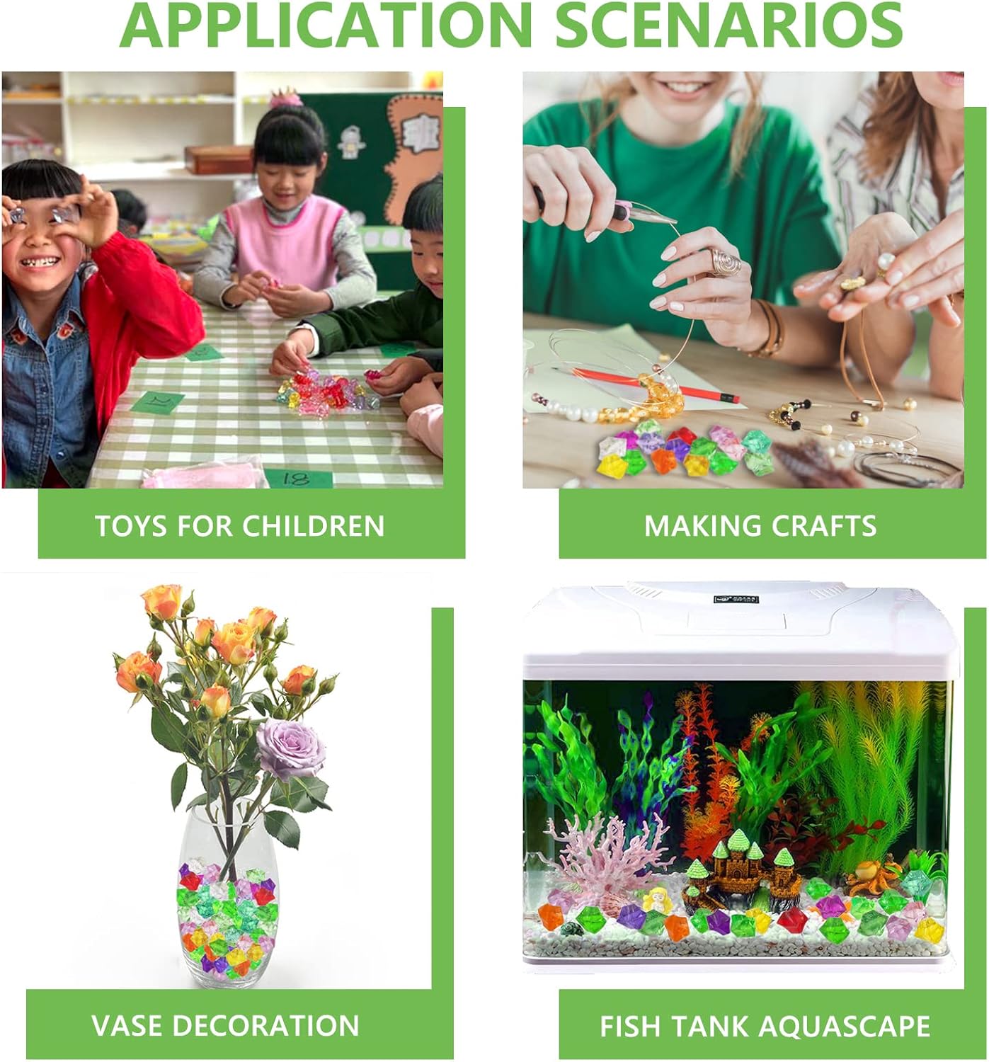 Vase Fillers for Home Decor, Fake Crushed Ice Cubes, 150 pcs Vase Fillers, Reusable Fake ice Cubes for Photography Accessories Props Decoration for Wedding Decor(irregular-16 * 22mmGreen)