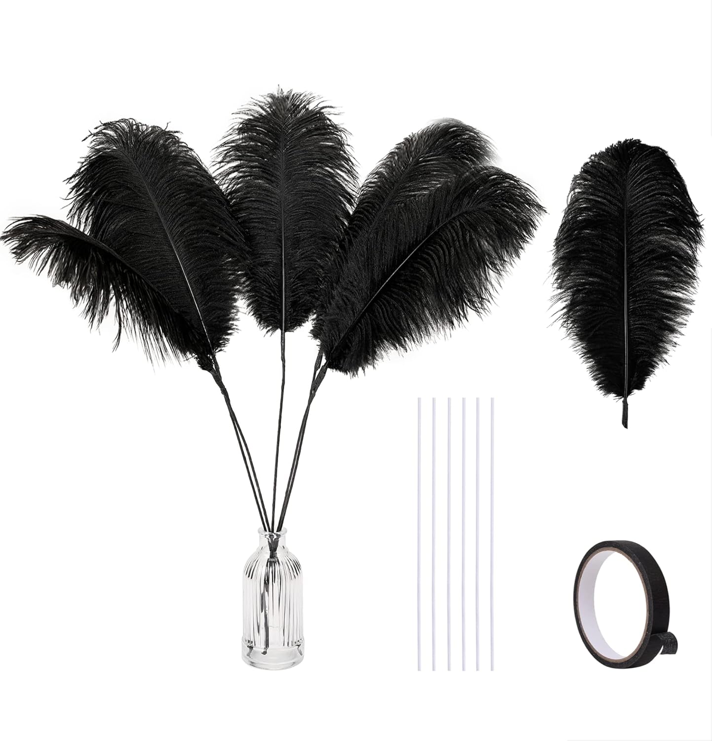Holmgren Black Ostrich Feathers Bulk - 20pcs Making Kit 22 Inch Natural Ostrich Feathers for Vase, Floral Arrangement, Wedding Party Centerpieces and Halloween Home Decor (Black)